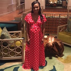 Red & white polka dot wrap dress